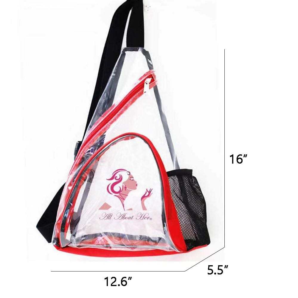 All About Her® Clear PVC Sling Bag - Stadium Approved See Through Shoulder Crossbody Backpack