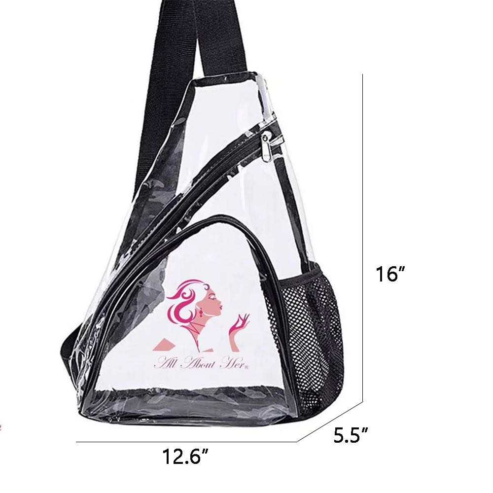 All About Her® Clear PVC Sling Bag - Stadium Approved See Through Shoulder Crossbody Backpack