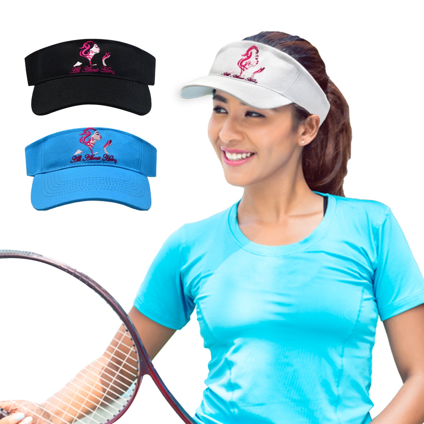 All About Her® 100 % Cotton 3D Embroidery Visor Hat for Women
