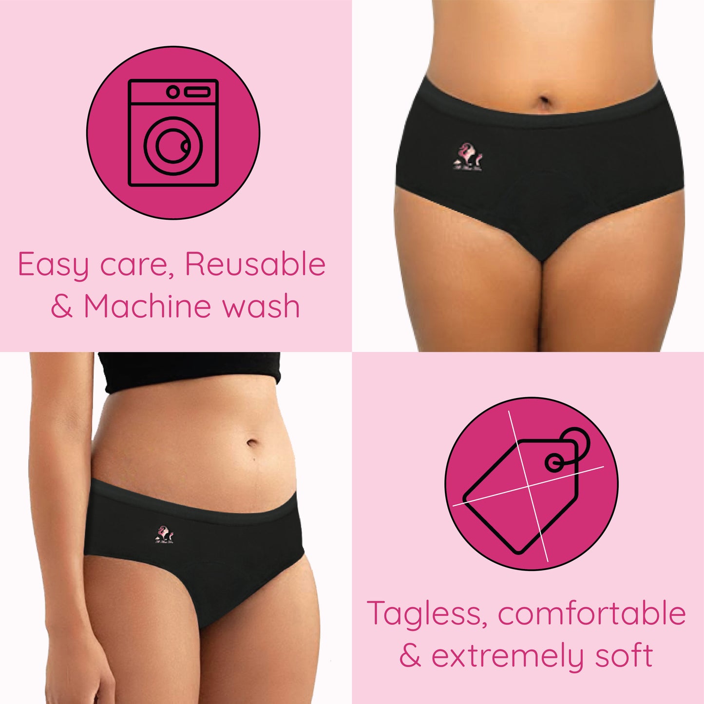 All About Her® Black cotton bamboo underwear for women